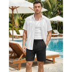 Jmierr Mens Casual 7" Shorts Summer Drawstring Elastic Waist Beach Sweat Shorts Texture With Pockets