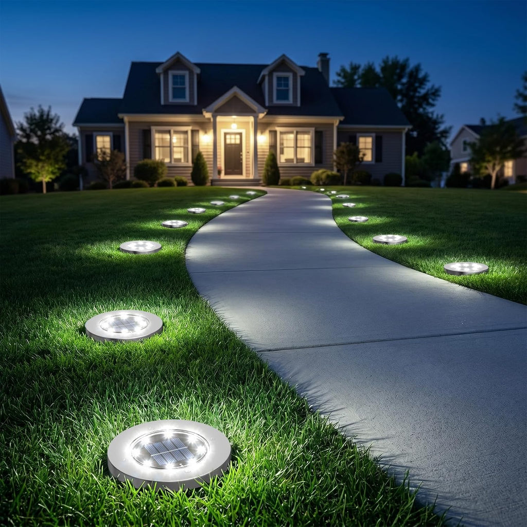 4.6 Inch Solar Lights Outdoor Waterproof,12 Pack Solar Lights For Outside, Solar Garden Lights Landscape Lighting For Patio Pathway Lawn Yard Deck Driveway Walkway, Cold White