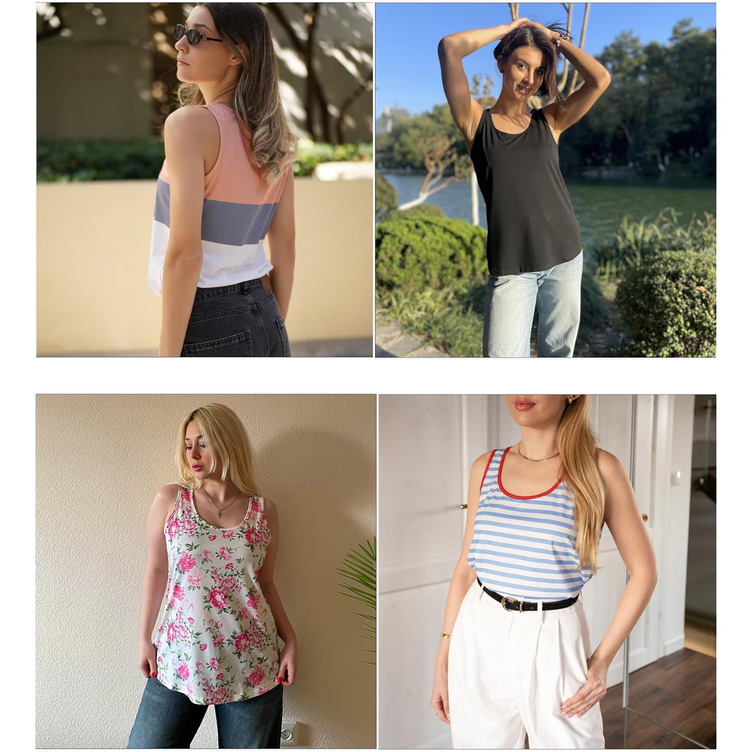 Womens Tank Tops Flowy Loose Fit Scoop Neck Casual Summer Tops Curvy Hem