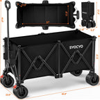 Beach Wagon Carts Foldable 570Lbs Collapsible Wagon With Big All-Terrain Wheels For Sand 330L Heavy Duty Utility Carts With Cup Holders For Garden, Camping, Grocery, Black