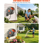 100Ft Retractable Garden Hose Reel 1/2 Inch, Wall Mounted Heavy Duty Water Hose With Auto-Lock, Slow Return, 180° Swivel Bracket & 9-Pattern Spray Nozzle, Uv Resistant Outdoor Hose Storage System