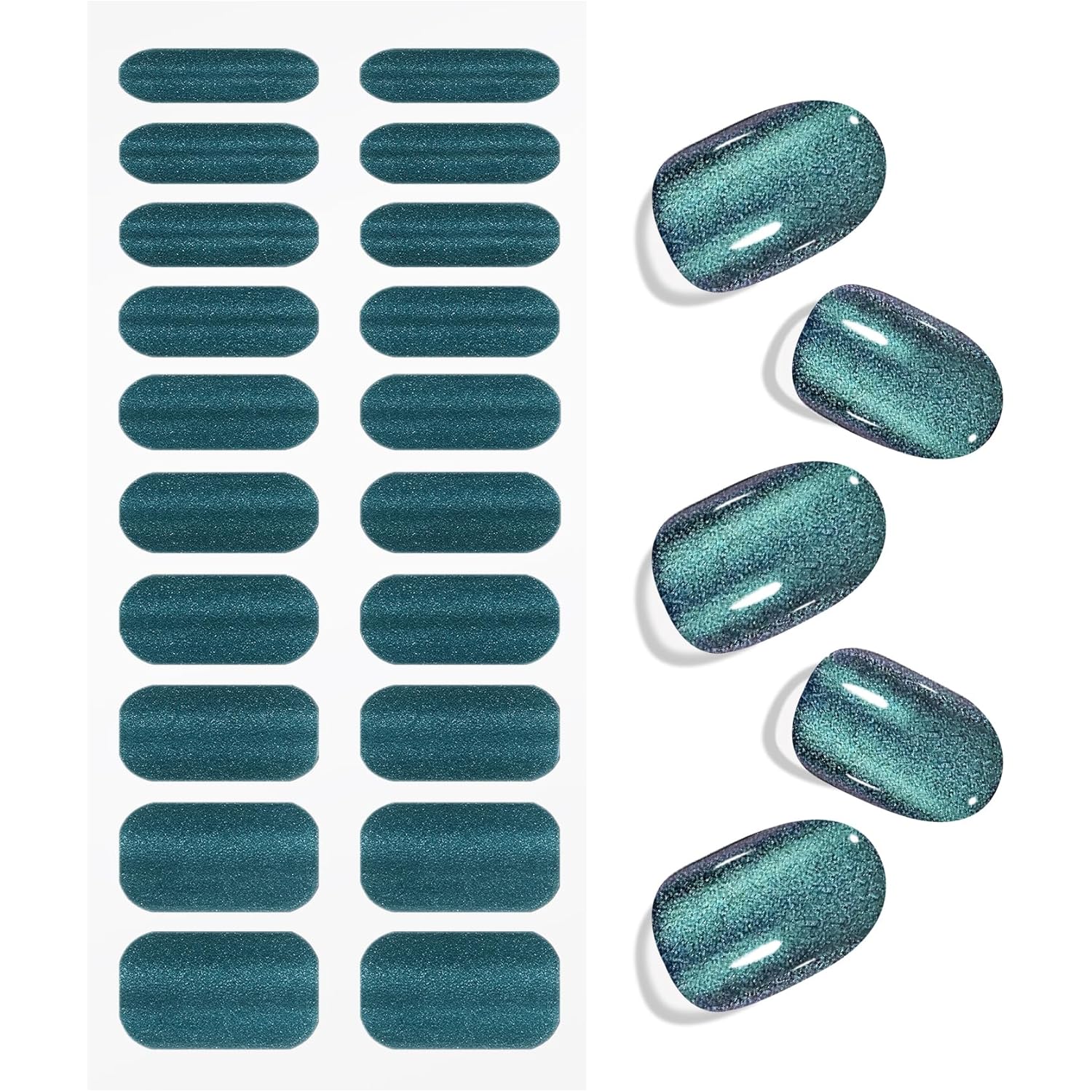 JMEOWIO Gel Nail Stickers Green Cat Eye Semi Cured Gel Nail Strips Wraps UV/LED Nails Art Design Decoration Accessories