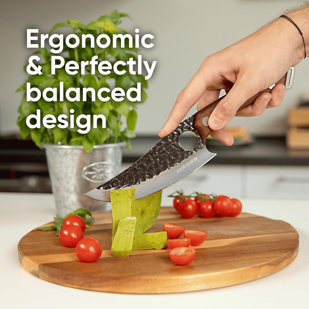 Matsato Chef Knife - Perfect Kitchen Knive for Cooking, Chopping. Japanese Steel Knife for Home, BBQ. For Balance & Control, 6.3 Inch, Ideal Father’s Day Gift for Dad, Husband, or Grandpa