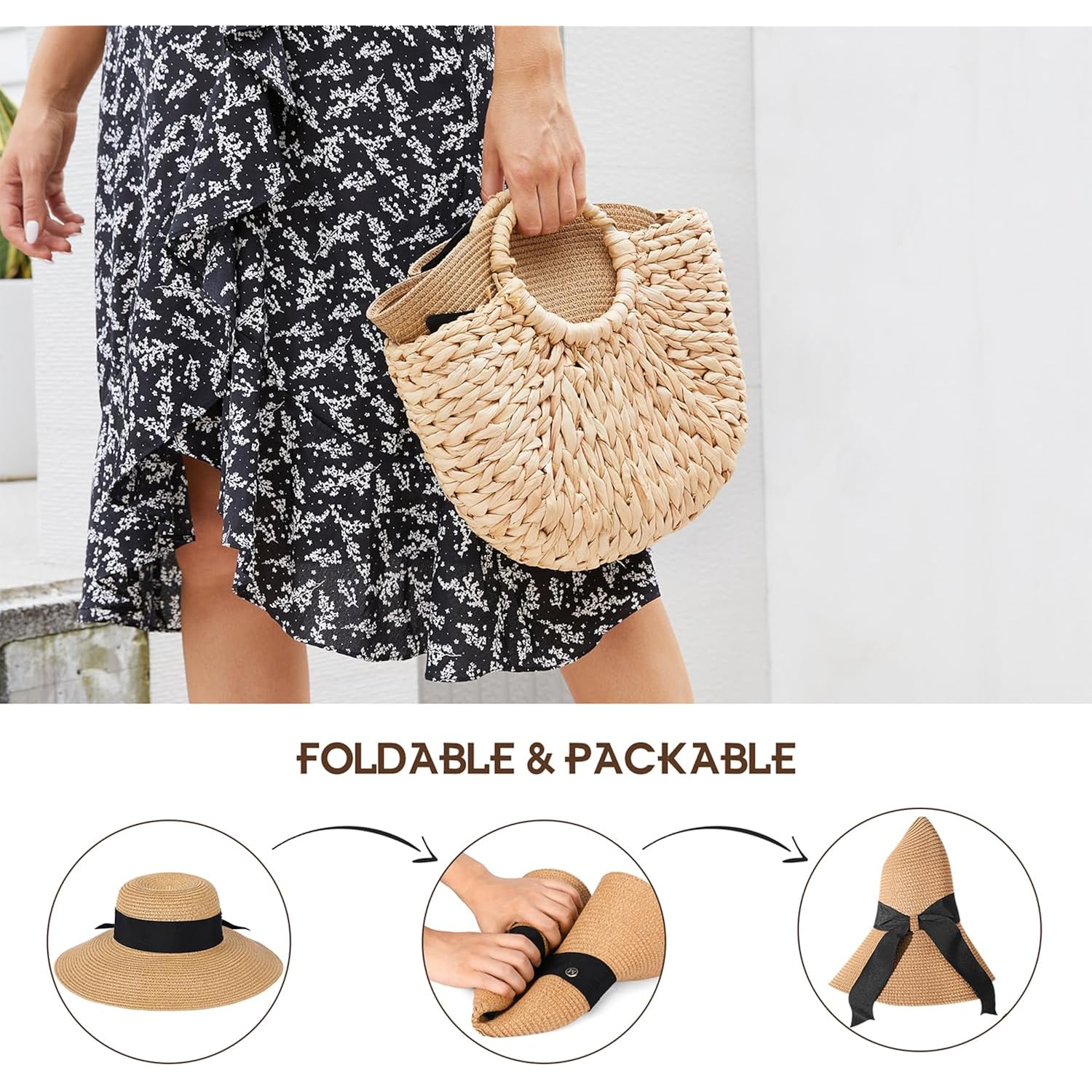 Beach Hats for Women, Sun Straw Hat for Women, UPF 50+ UV Sun Protection Sun Hat Womens, Foldable Floppy Sun Hat