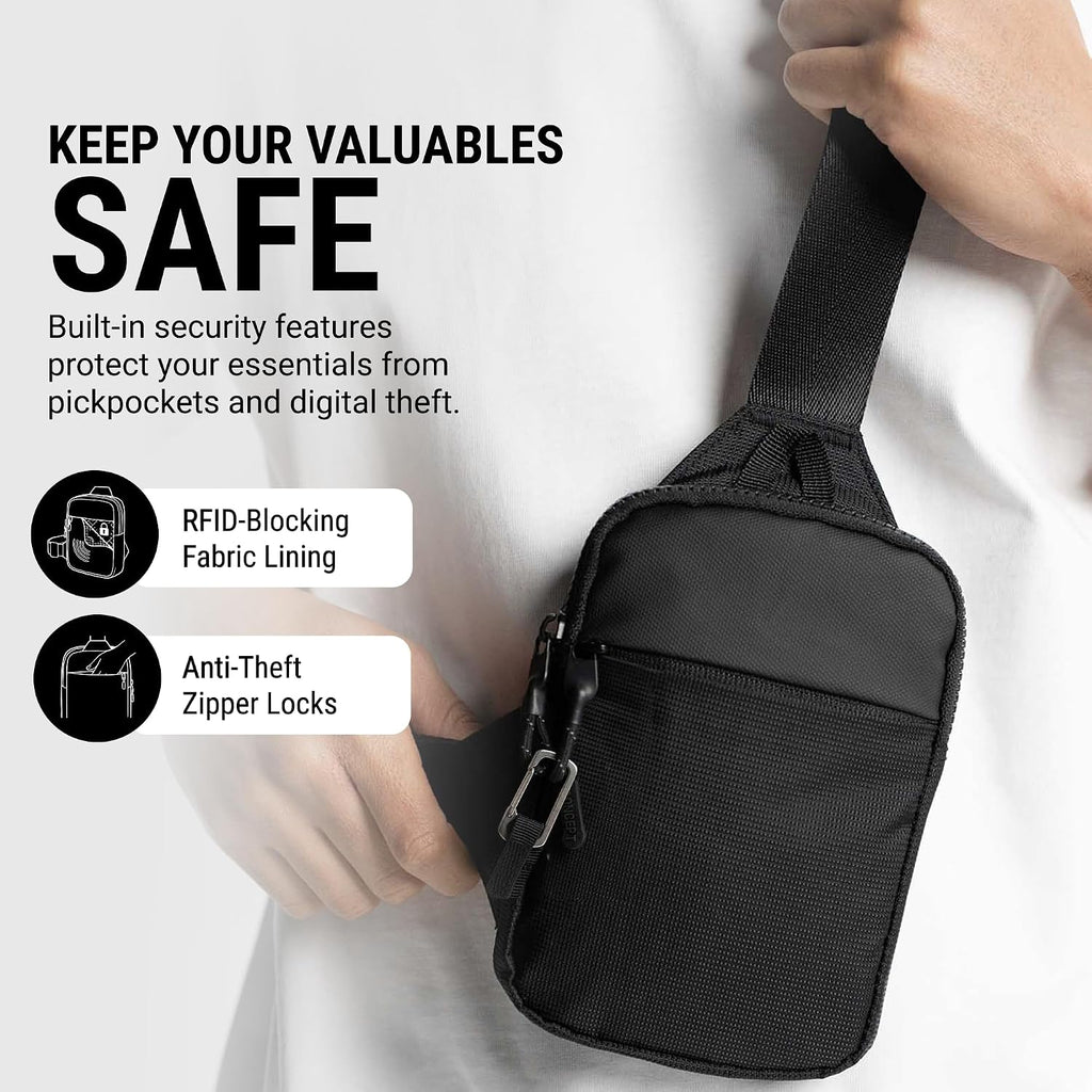 Travel Sling Bag For Men & Women - Small Water Resistant Crossbody Multipocket Chest Bag With Anti-Theft