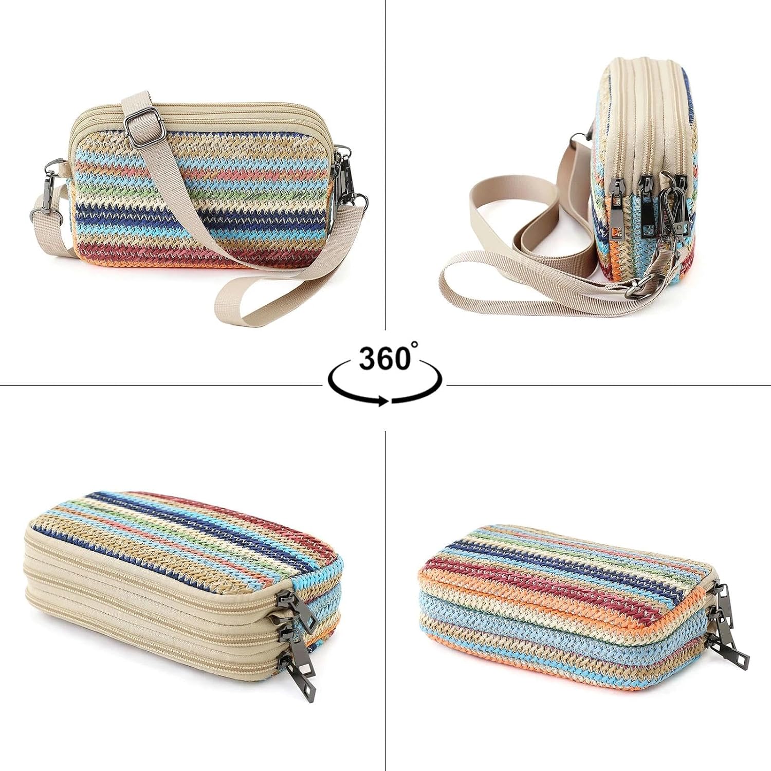Small Wristlet Wallet For Women, 3-Zip Crossbody Phone Purse