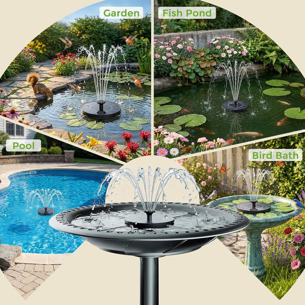 Aisitin Solar Fountain Pump With 6 Nozzles, 2026 Solar Bird Bath Fountains | Upgraded Floating Solar Water Fountain For Garden, Pond, Pool, Fish Tank, Backyard & Outdoor