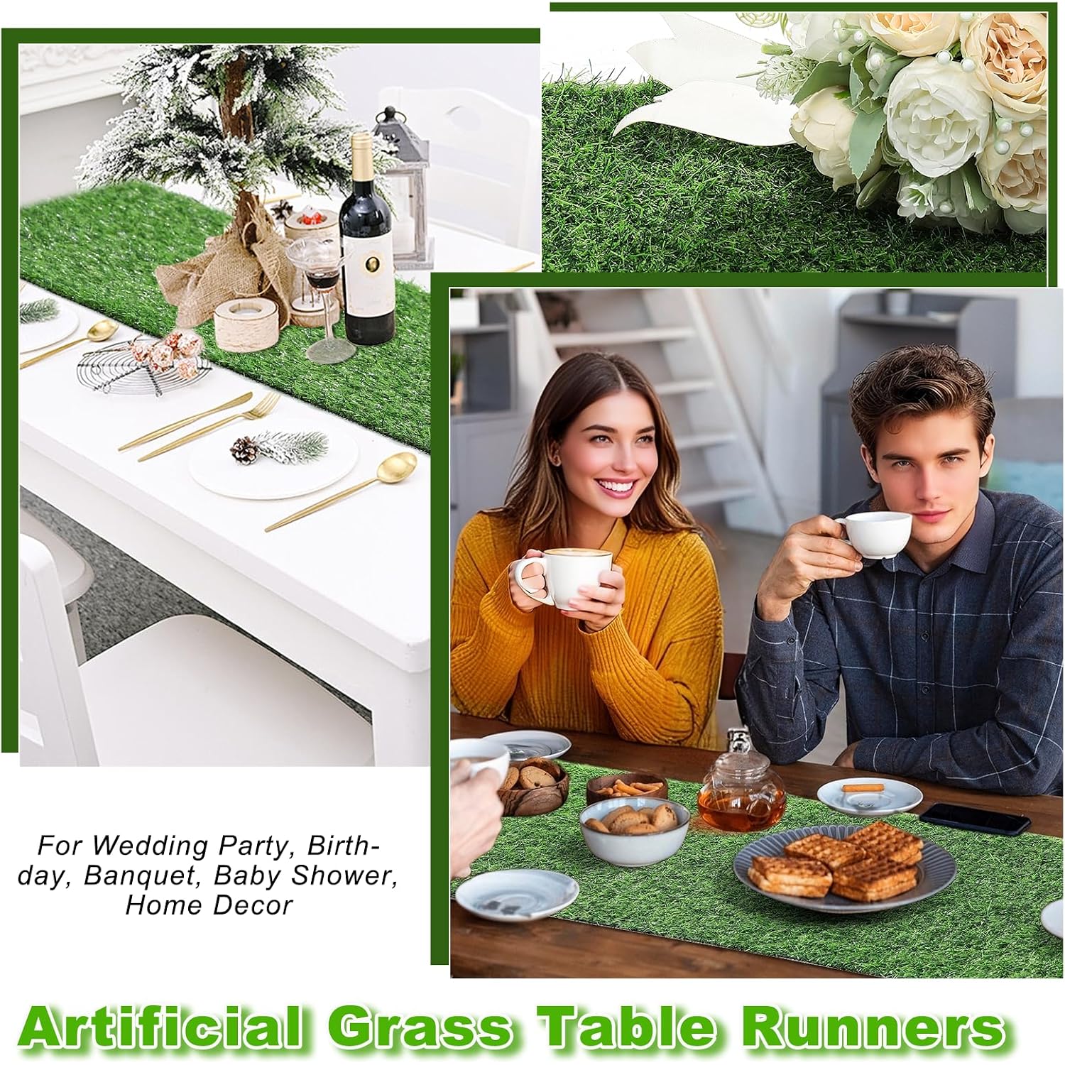Artificial Grass Table Runner, 13 X 36 In Turf Table Runner - Realistic Faux Grass Runner For Golf Party, Wedding, Baby Shower, Indoor Outdoor Decor