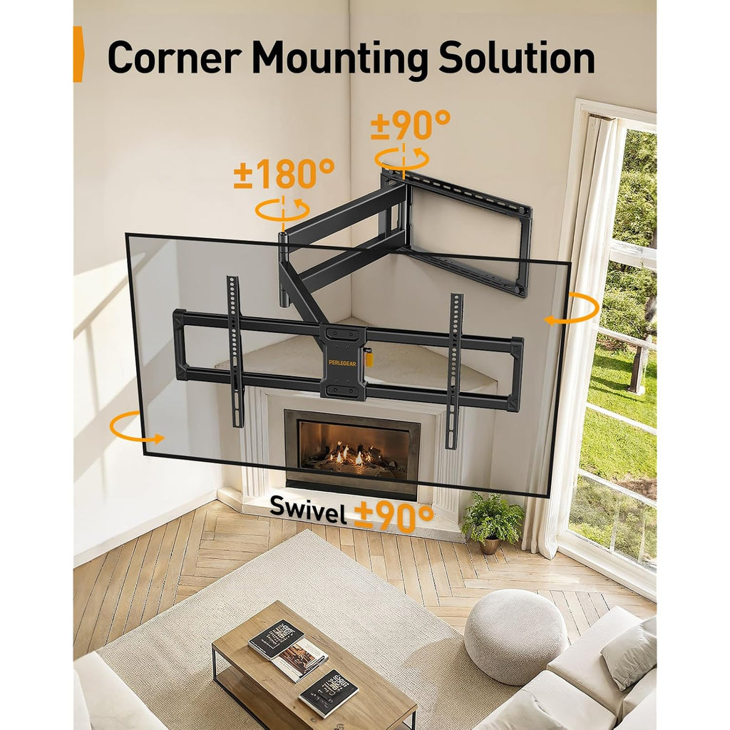 Perlegear Long Arm Full Motion Tv Wall Mount For 42–97 Inch Tvs Up To 150 Lbs, Pre-Assembled Tv Mount With Full Swivel, Tilt And Extension, Fits 8″/12″/16″/24″ Wood Studs, Max Vesa 800X400Mm, Pgxlf02