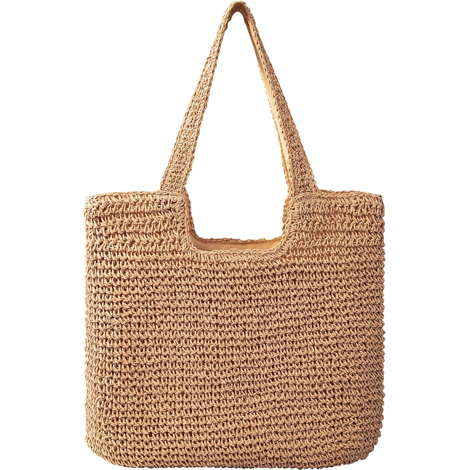 Pleneal Straw Beach Bags For Women - Women Beach Handmade Woven Tote Bag, Summer Mesh Hollow Shoulder Bag For Holiday