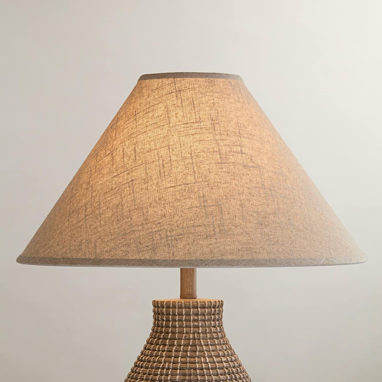 Empire Cottage Core Lamp Shade (Pre-Assembled) Fine Burlap Beige Large 6" Top X 21" Bottom X 13.5" High Spider Fitting With Replacement Harp And Finial
