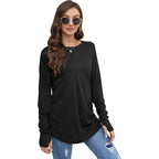 Fisoew Women'S Casual Long Sleeve Tops Crew Neck Round Hem Loose T-Shirts Tunic Tops With Thumb Holes