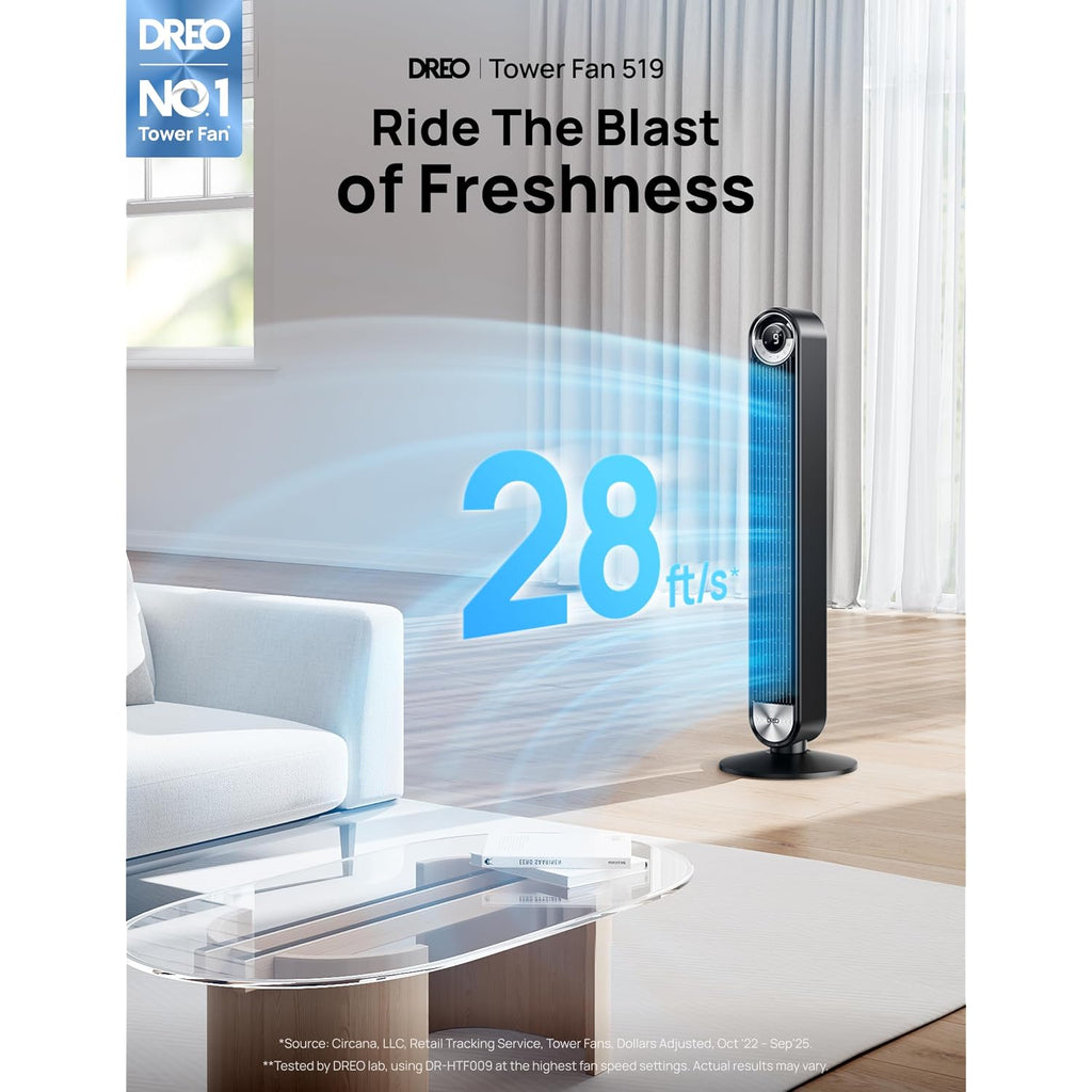 Dreo Tower Fan For Bedroom, Upgraded Dc 28Ft/S Velocity, 20Db Quiet Fan | 9 Speeds Fans That Blow Cold Air, 90° Oscillating Cooling Fan, 4 Modes, 12H Timer Bladeless Standing Fan For Home, Black