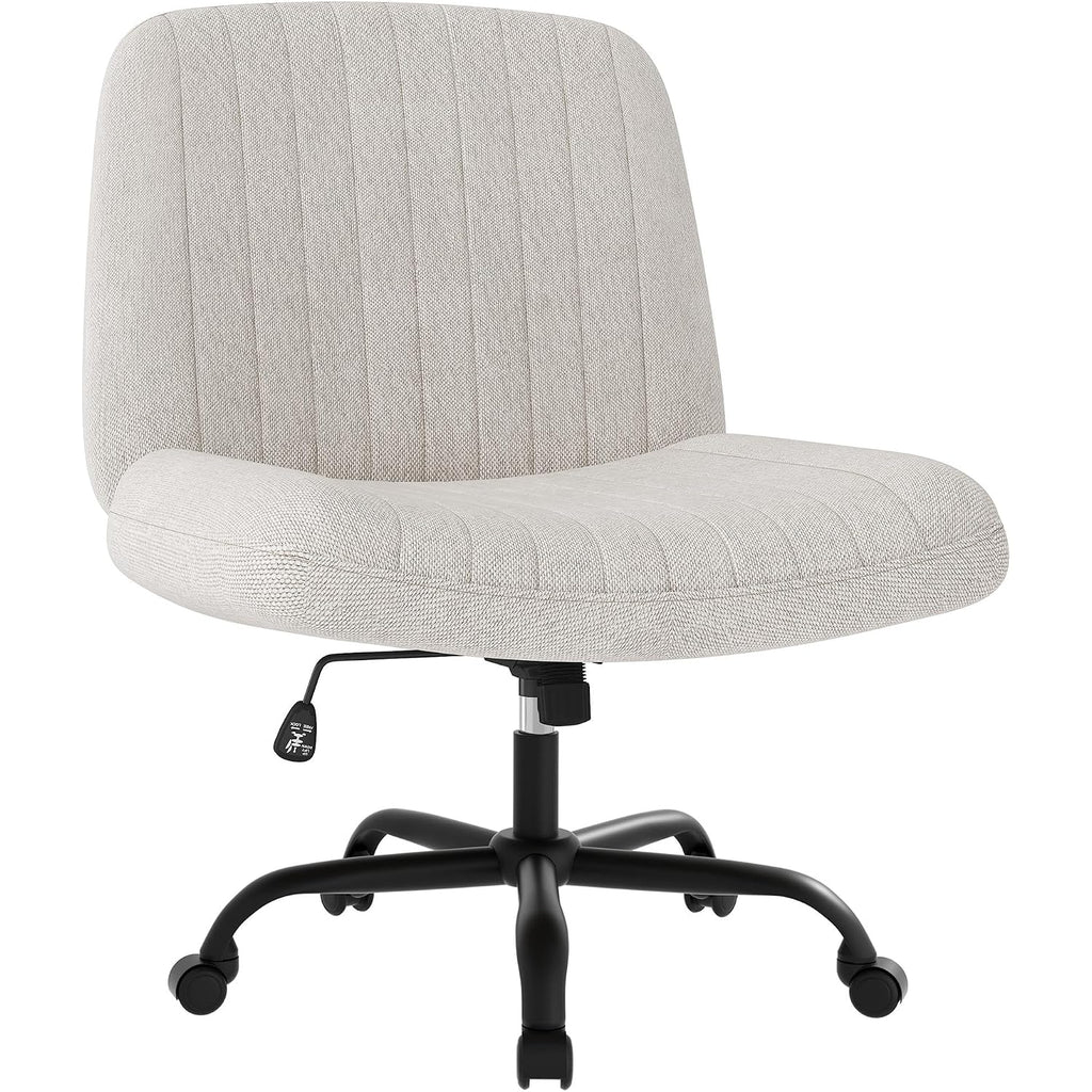 Shintenchi Criss Cross Chair,Cross Legged Office Seat With Wheels Armless Swivel Vanity Chair,Height Adjustable Wide Computer Task Seating For Home Office,Beige
