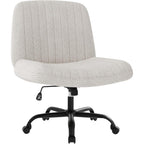 Shintenchi Criss Cross Chair,Cross Legged Office Seat With Wheels Armless Swivel Vanity Chair,Height Adjustable Wide Computer Task Seating For Home Office,Beige