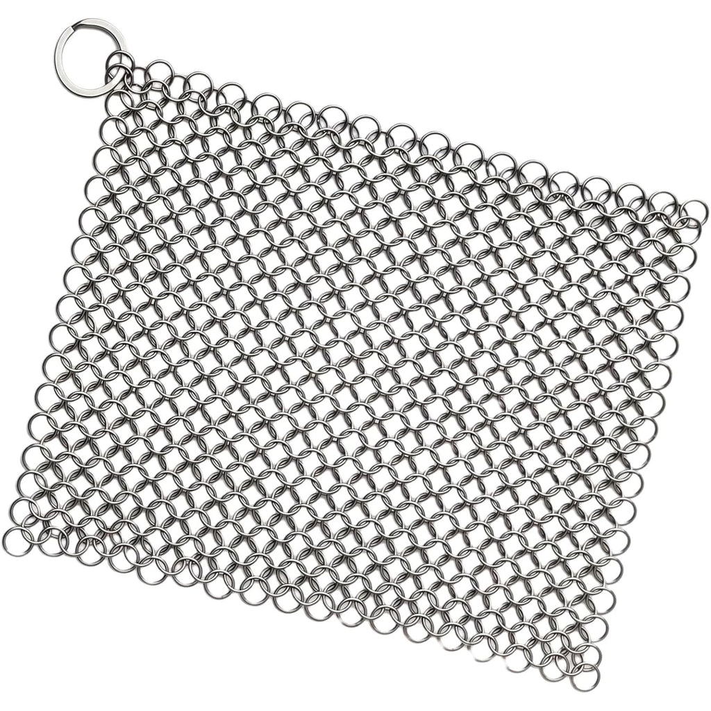 8"X6" Cast Iron Scrubber Stainless Steel Chainmail Cleaner For Pre-Seasoned Pans, Griddles, Bbq Grill And Pot Cookware Cleaning