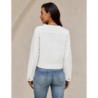 Luvamia Jean Jacket Women Trendy Collarless Button Down Long Sleeve Casual Western Denim Jacket Country Concert Outfits