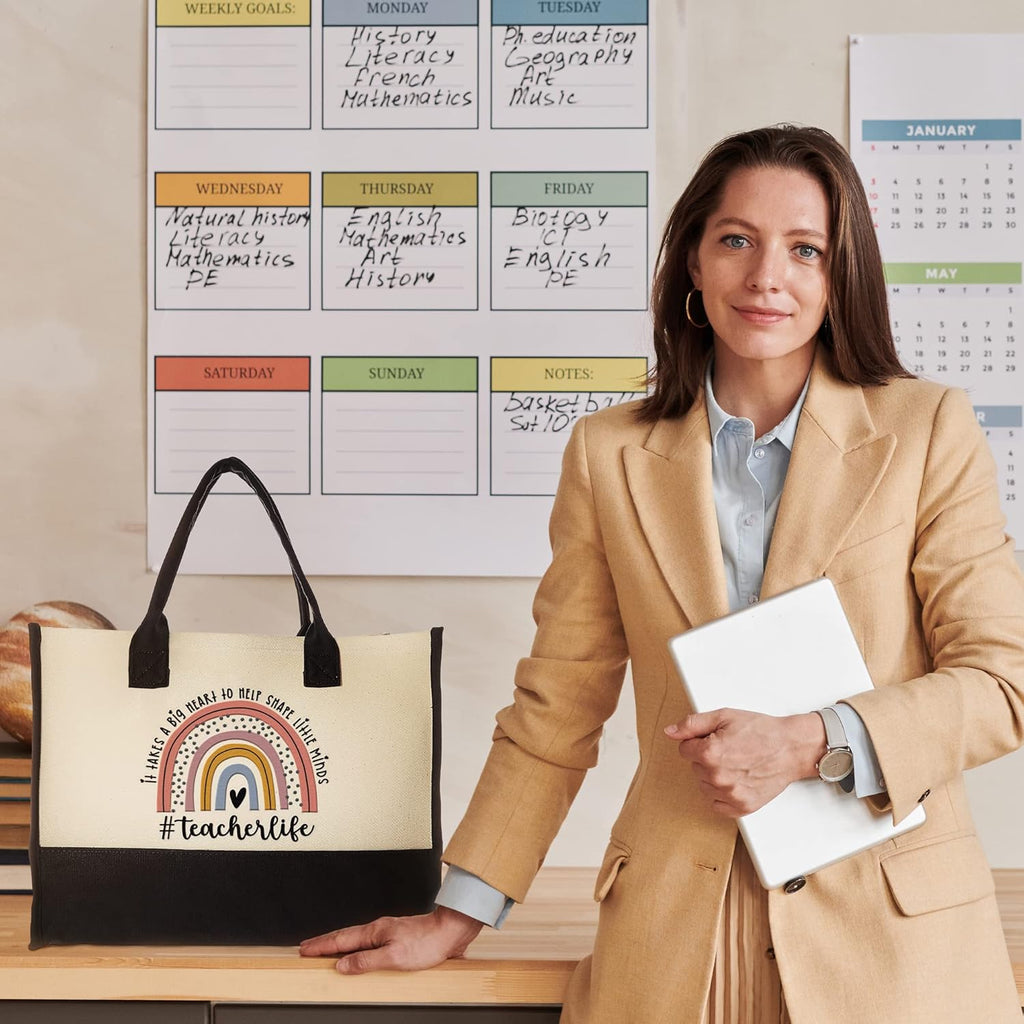 THEBUSSA Teacher Appreciation Gifts - Embroidery Teacher Gifts for Women - Graduation, Retirement, Birthday Tote Bag