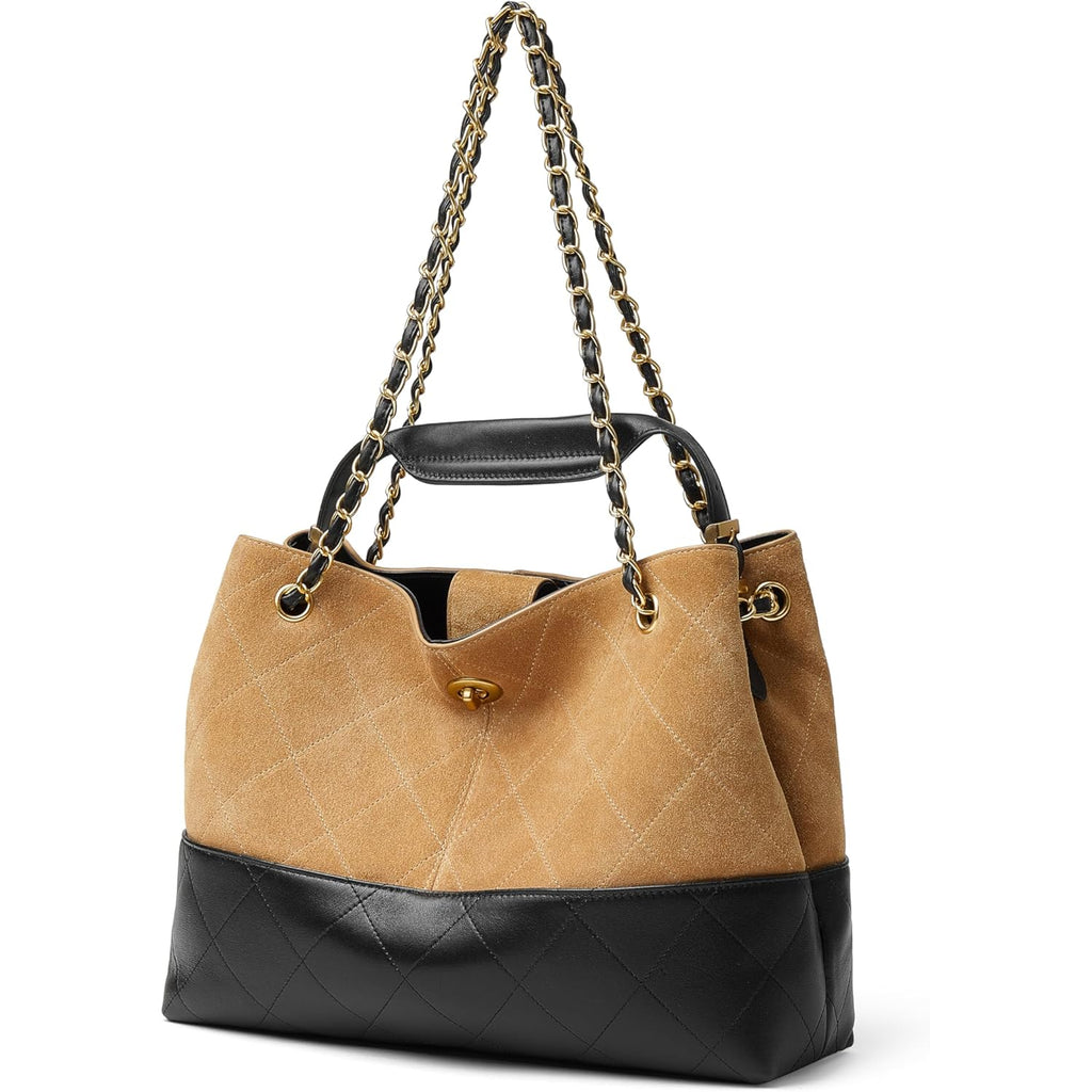 DORIS&JACKY Designer Satchel Tote Purse, Women Soft Lambskin Top Handle Shoulder Bag with Twist Lock Closure and Chain Strap