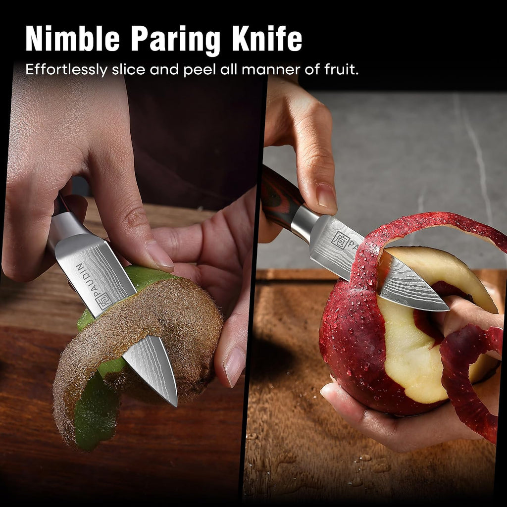 Paudin Paring Knife, 3.5 Inch Fruit Knife, High Carbon 5Cr15Mov Stainless Steel Forged Paring Knife, Ultra Sharp Small Kitchen Knife, Ergonomic Wooden Handle With Elegant Gift Box