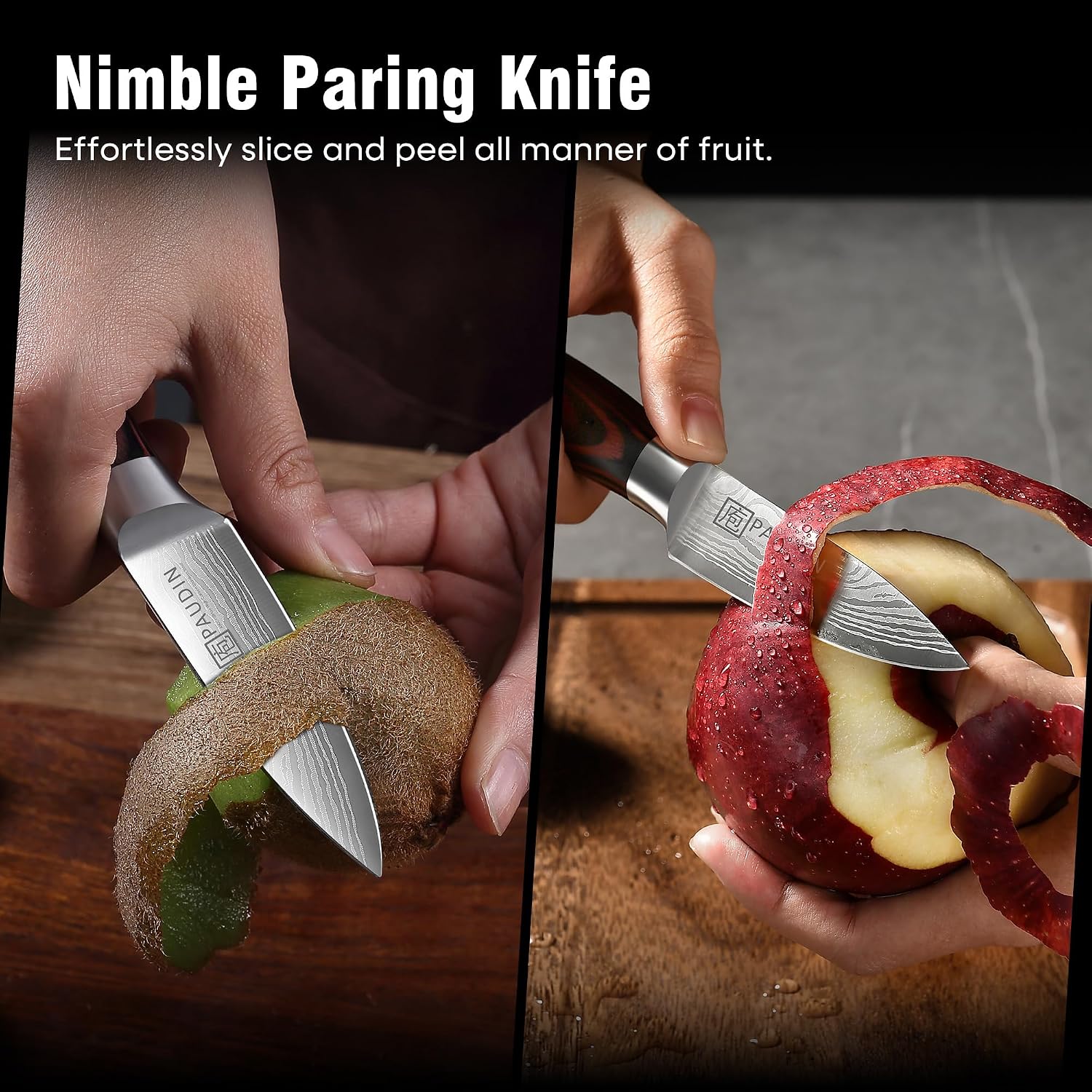 Paudin Paring Knife, 3.5 Inch Fruit Knife, High Carbon 5Cr15Mov Stainless Steel Forged Paring Knife, Ultra Sharp Small Kitchen Knife, Ergonomic Wooden Handle With Elegant Gift Box