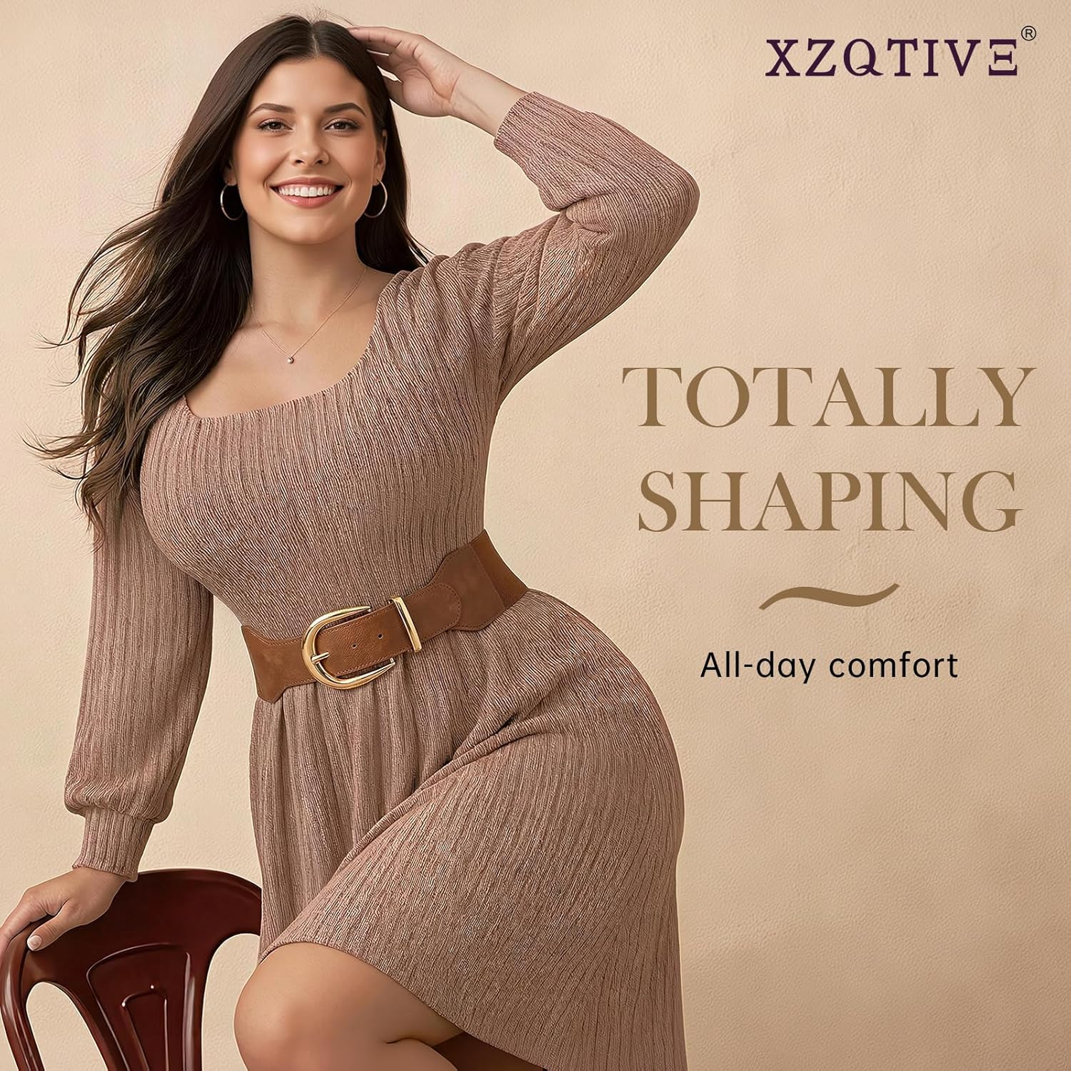 XZQTIVE Women Wide Elastic Waist Belt for Dresses Fashion Cinch Belts Stretchy Waistband with Gold Buckle