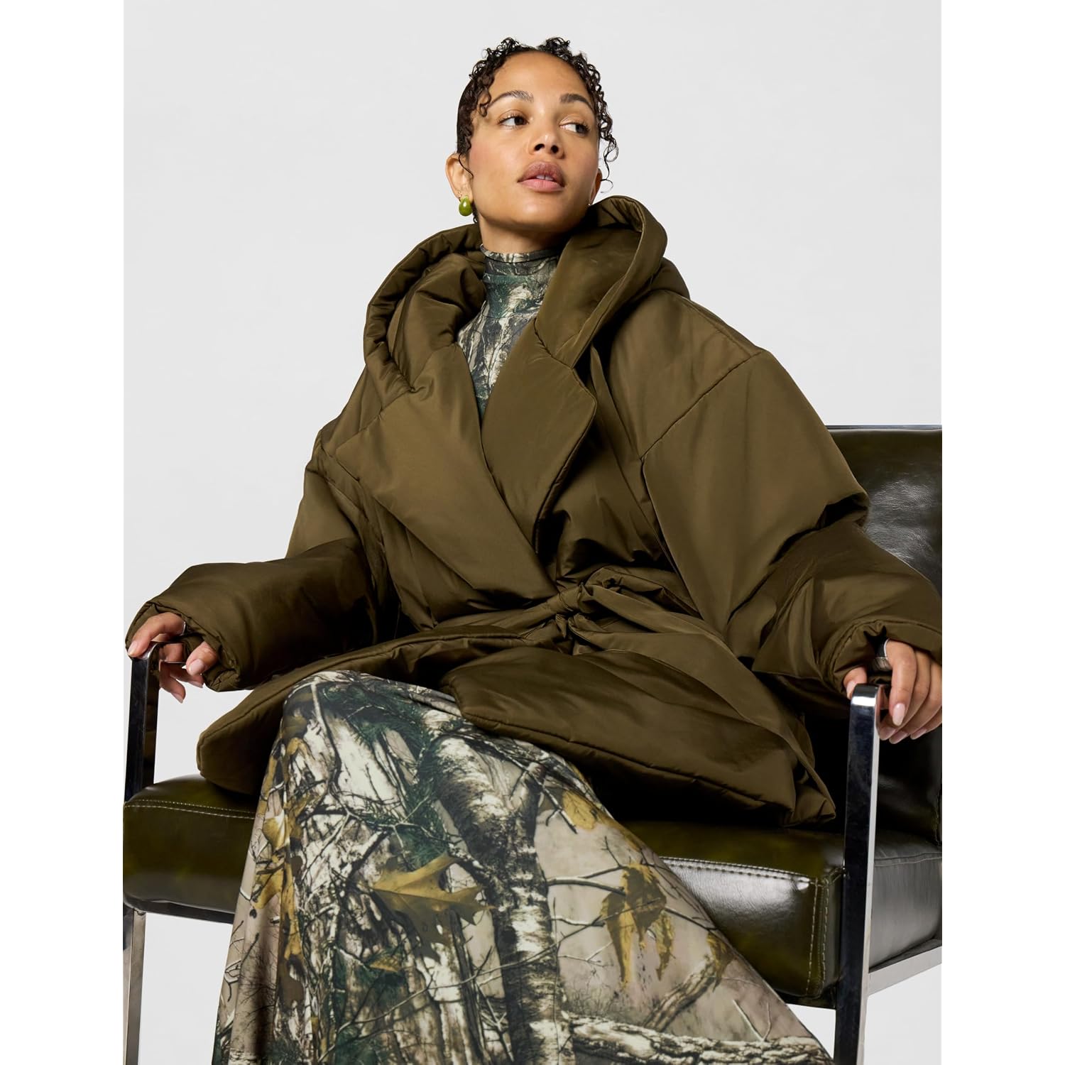 Norma Kamali Women'S Hooded Sleeping Bag Coat To Knee