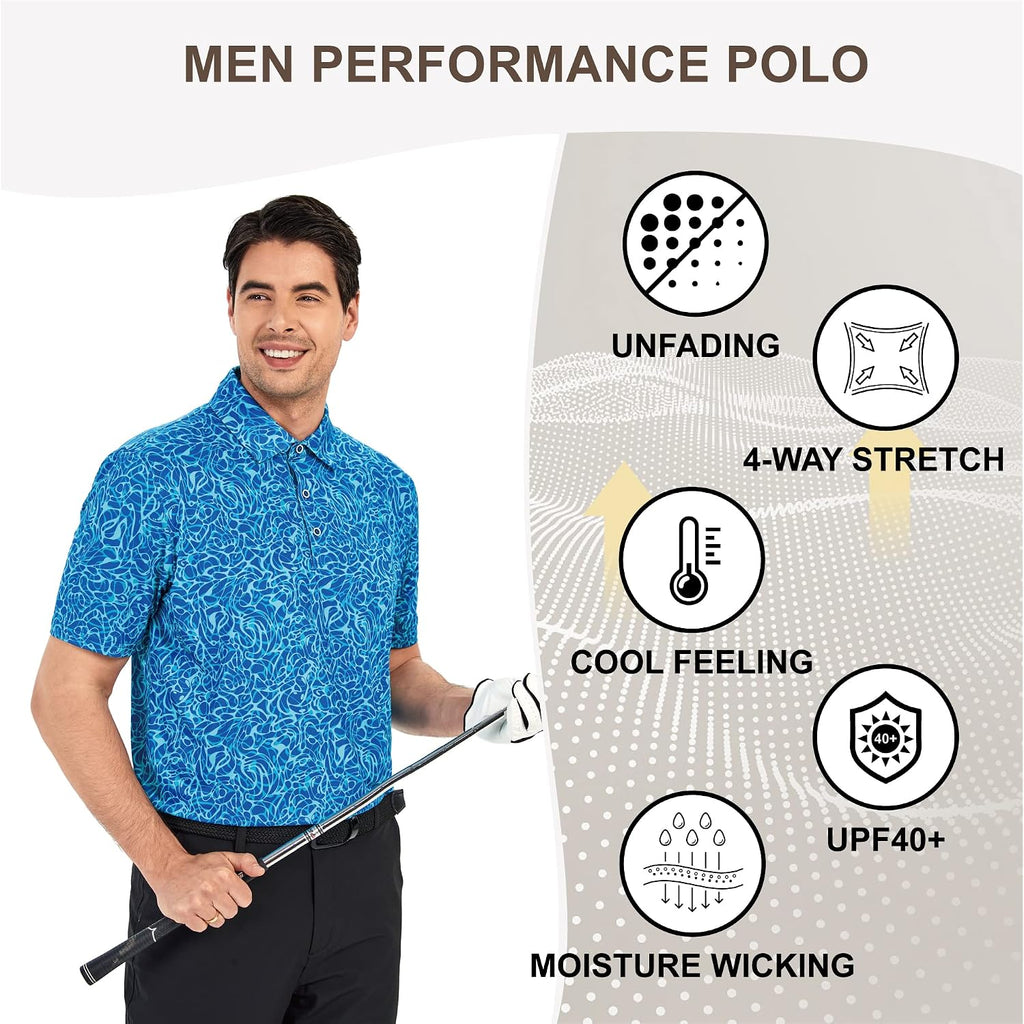 Damipow Premium Golf Shirts For Men Dry Fit Performance Polo Short Sleeve Collared Shirt