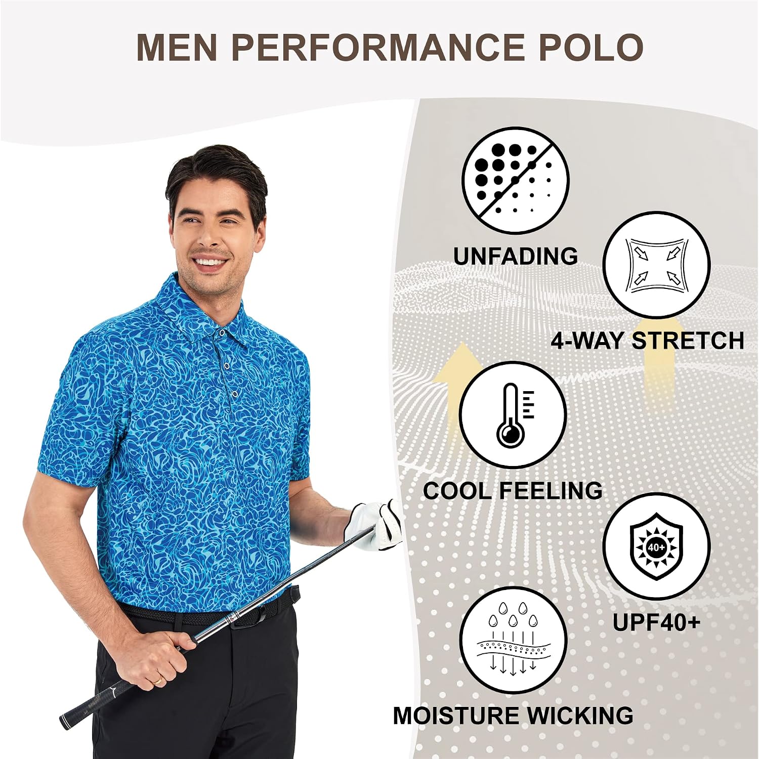 Damipow Premium Golf Shirts For Men Dry Fit Performance Polo Short Sleeve Collared Shirt