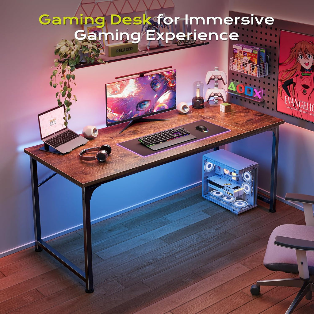 55 Inch Computer Desk, Home Office Desk With Spacious Desktop, Rustic Brown