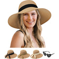 Senker Fashion Sun Hats for Women, Wide Brim Straw Floppy Hat for Beach Summer Vacation Garden Packable Roll Up UPF 50+