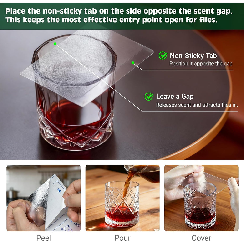 Lfsys Fruit Fly Traps For Indoors – 25 Pack Diy Cup Cover Adhesive Cards For Fruit Fly – Clear, Mess-Free, Indoor Use