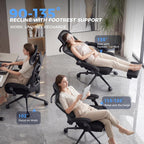 Cykov Ergonomic Office Chair With Footrest - Adjustable Lumbar Support & Headrest, 90-135° Reclining Mesh Back Computer Chair - Home Office/Gaming, 350Lbs Capacity