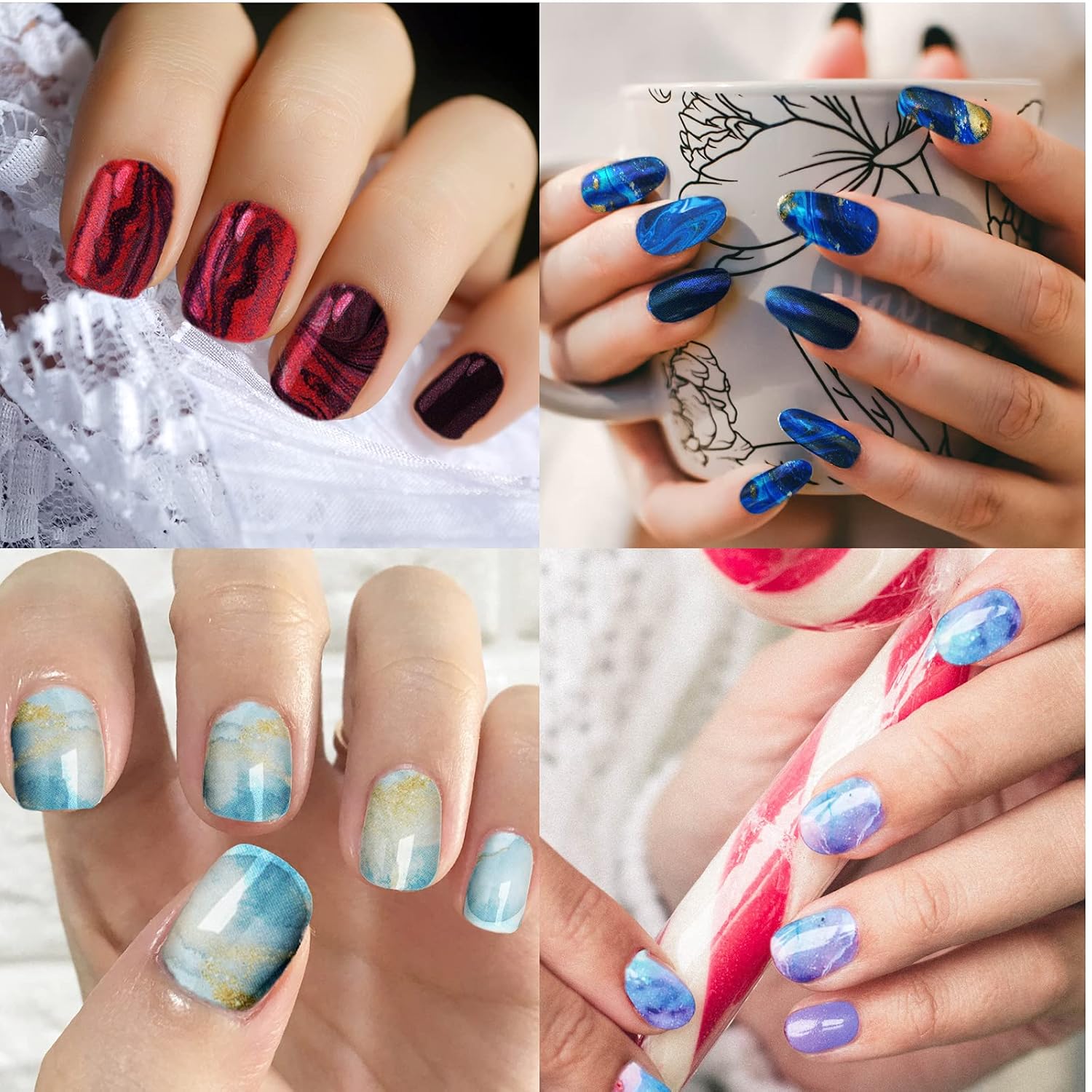 Maitys 168 Pcs 12 Sheets Full Wrap Nail Stickers Polish Strips Gradient Stickers Glitter Self Adhesive DIY Gel Nail Strips Decals with 1 Pcs Fingernail Files for Holiday Decor(Lovely Style)