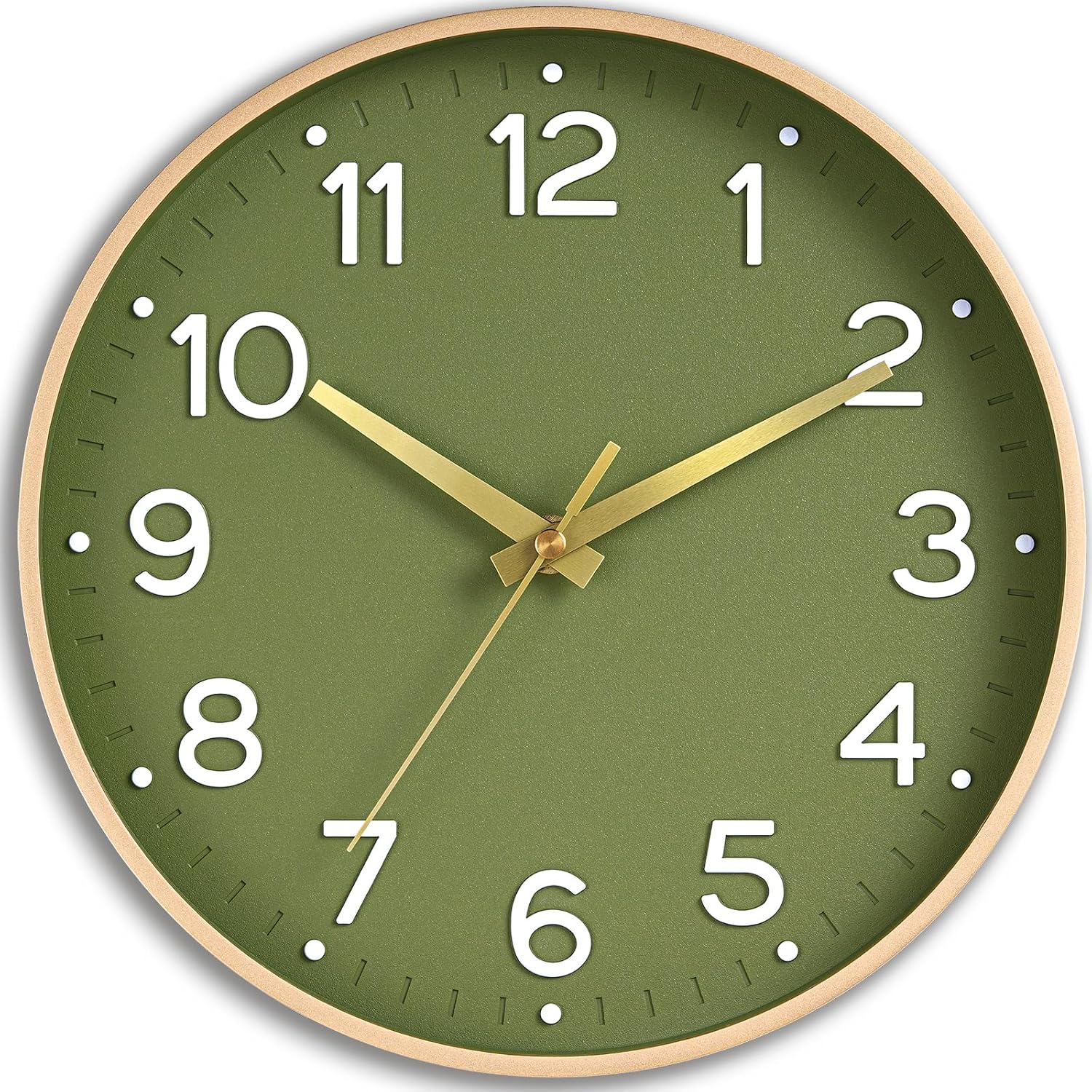 Roymnie Wall Clock 14 Inch Silent Green Wall Clocks Battery Operated- Modern Non Ticking Analog Clock Decorative For Living Room Bedroom Office Kitchen(Gold)