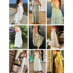 Narecte Women'S Maxi Summer Dresses Halter V Neck Beach Dresses For Women A-Line Casual Dress For Vacation