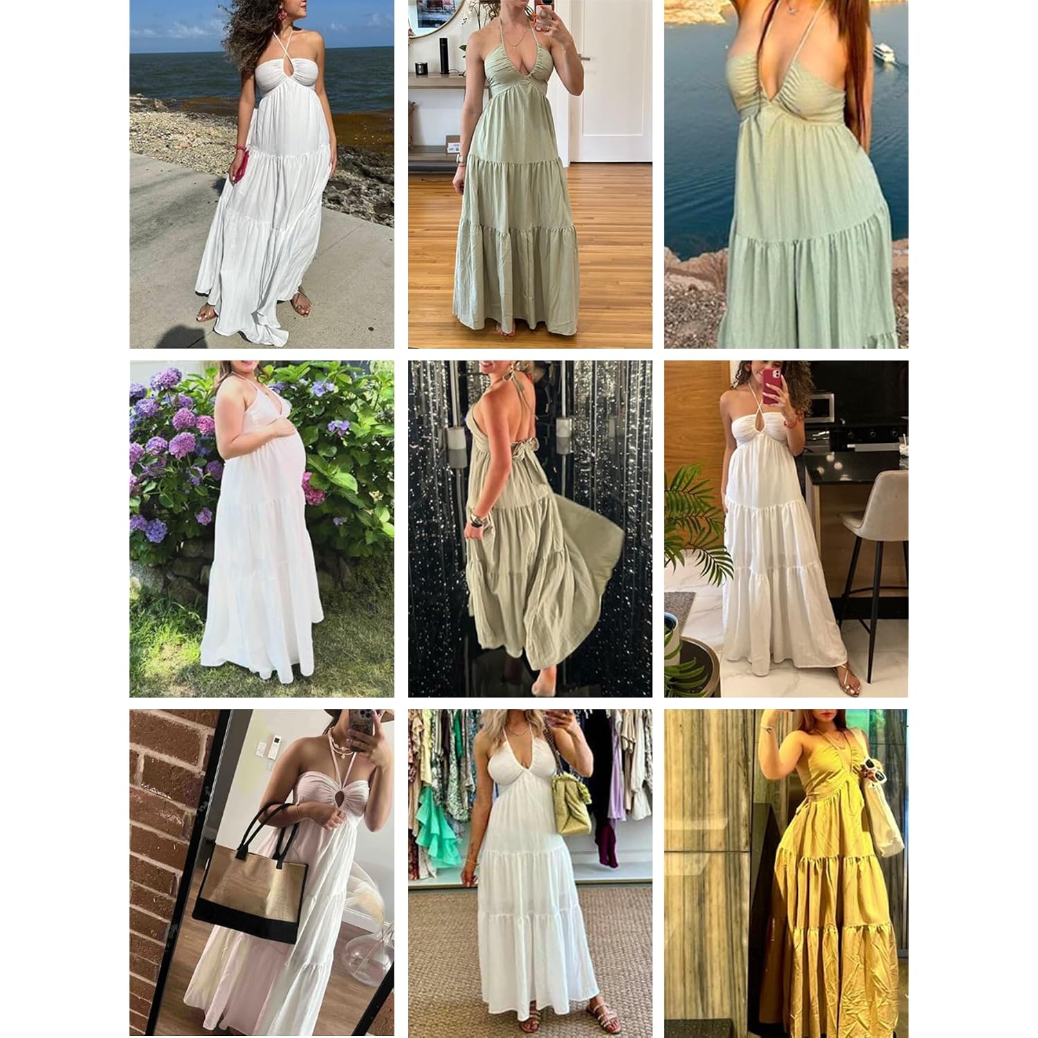 Narecte Women'S Maxi Summer Dresses Halter V Neck Beach Dresses For Women A-Line Casual Dress For Vacation