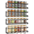 Bunoxea Spice Rack Wall Mounted 4 Pack, For Spice Jars & Seasonings,Black | 4 Removalble Hooks,Screw Or Adhesive Hanging, Space-Saving,For Kitchen Cabinet, Pantry Door,Stove,Rv Use,11.41X2.75X2.75In