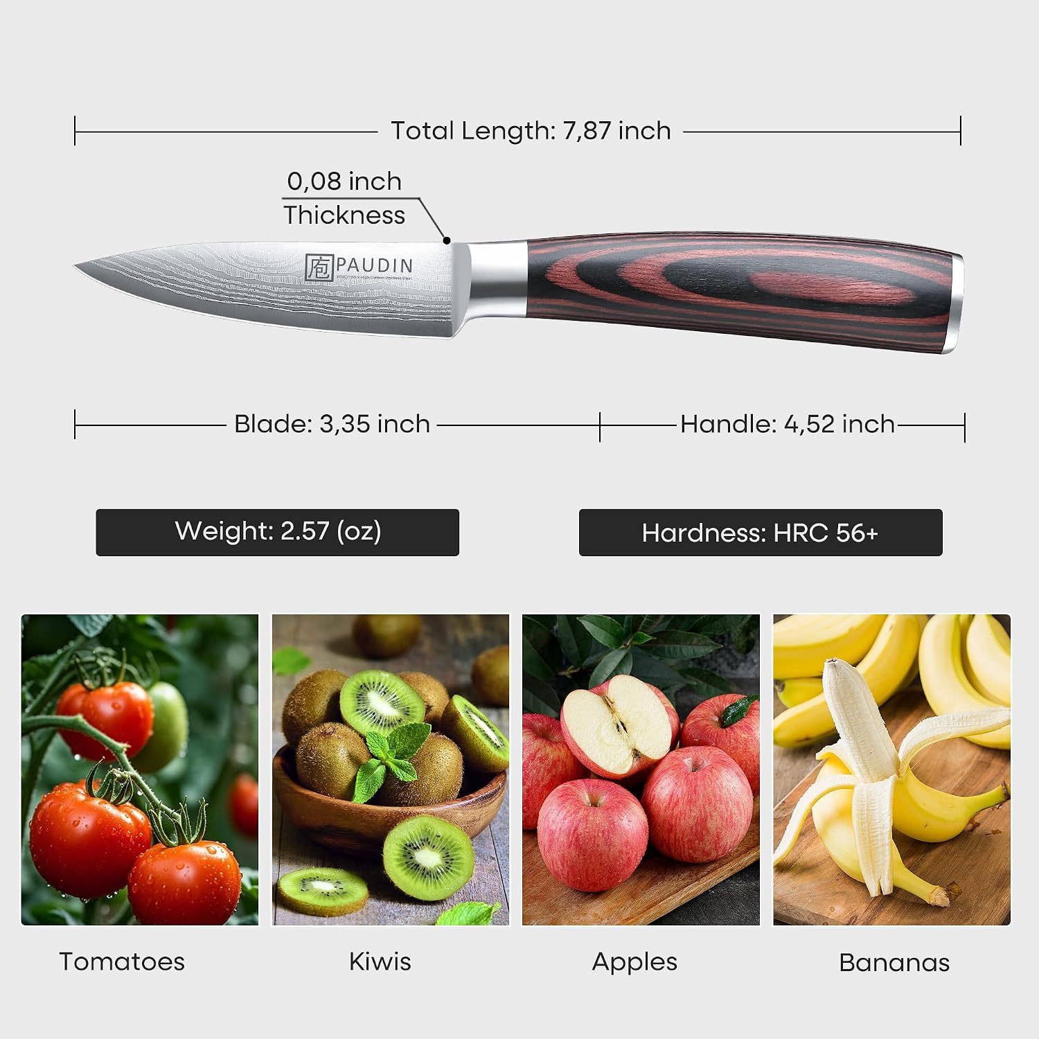 Paudin Paring Knife, 3.5 Inch Fruit Knife, High Carbon 5Cr15Mov Stainless Steel Forged Paring Knife, Ultra Sharp Small Kitchen Knife, Ergonomic Wooden Handle With Elegant Gift Box