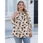 Lomon 3/4 Length Sleeve Womens Plus Size Tops V Neck Tunic Blouses Dressy Casual Oversized Basic Tees Loose Fit Shirts