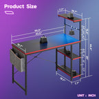 Bestier Gaming Desk With Led Lights, 44 Inch Pc Gamer Desk For Small Spaces, Computer Desk With Reversible Storage Shelves & Side Storage Bag (Black 3D Carbon Fiber)