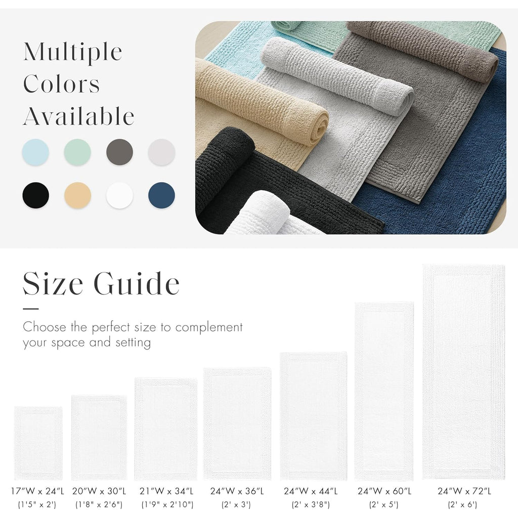 Madison Park Splendor Reversible 100% Cotton Tufted Bathroom Rug-3000 GSM Hotel Quality Luxurious Plush Medium Pile Bath Mat Absorbent, Quick Dry, Shower Room Décor, 21x34, White