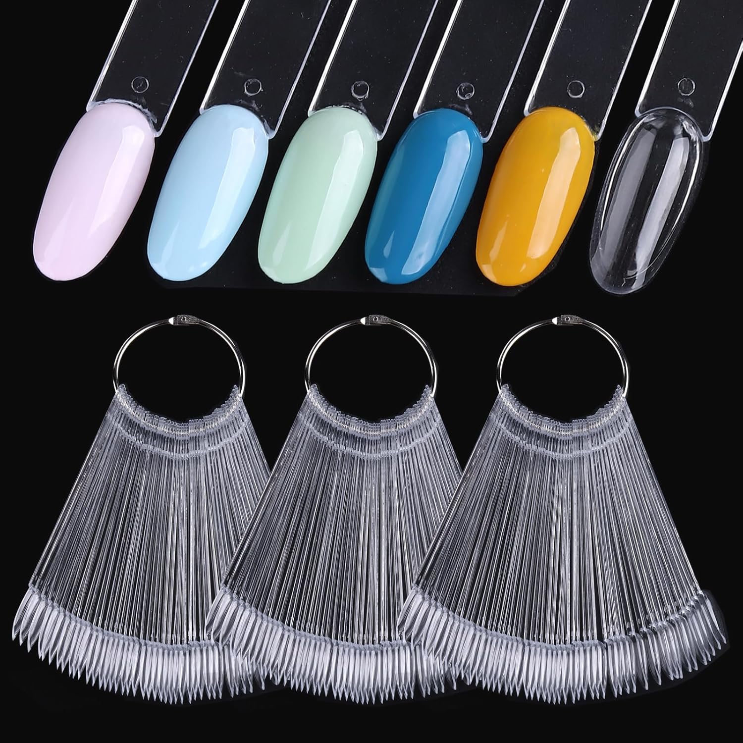 150 Pcs Clear Nail Swatch Sticks with Ring, Oval Shape Nail Swatches for Gel Polish, Transparent Acrylic Tips for Organization, Displaying Colors and Training Nails tech Supplies for Home or Salon Use