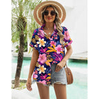 Lomon Women'S Summer Hawaiian Shirts Floral Short Sleeve Button Down Shirts Hawaii Tropical Beach Tops Outfits