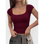 PRETTYGARDEN Womens Cap Sleeve T Shirts 2026 Square Neck Basic Tees Slim Fit Ribbed Knit Spring Going Out Tops Summer Clothes