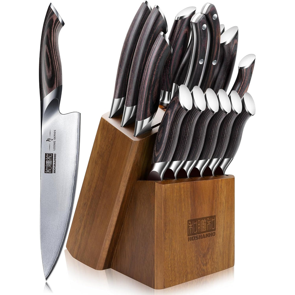 Hoshanho 16-Piece Knife Set, Japanese High Carbon Stainless Steel Kitchen Knife Set, Ultra Sharp Chef Knife Block Set With Sharpener
