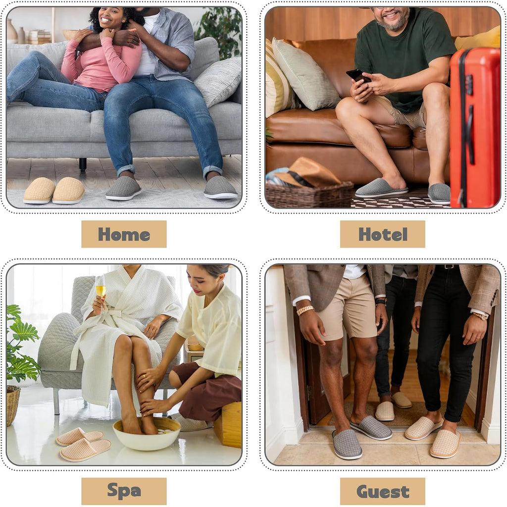 12-20 Pairs Disposable Slippers For Guest, Non Slip Reusable Washable Slippers For Women And Men, Breathable House Slippers Indoor Outdoor For Hotel Essentials Shoeless Home Spa Travel