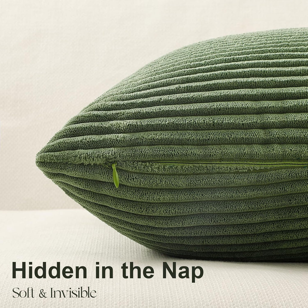 Topfinel Sagegreen Throw Pillow Covers 18X18 Inch Set Of 4,Boho Farmhouse Cozy Cushion Cover With Corduroy,Soft Accent Forest Green Pillow Covers For Couch,Bed,Living Room Home Decor