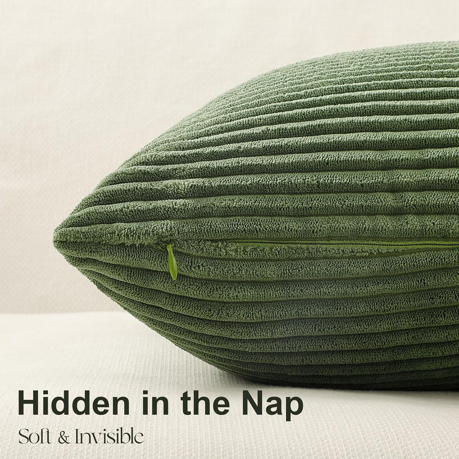Topfinel Sagegreen Throw Pillow Covers 18X18 Inch Set Of 4,Boho Farmhouse Cozy Cushion Cover With Corduroy,Soft Accent Forest Green Pillow Covers For Couch,Bed,Living Room Home Decor