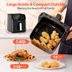 Beelicious Large Airfryer, 12-In-1 Digital Airfryer With Window, Dishwasher Safe, 5.8Qt, 40+ Recipes, Flavor-Lock Tech, Shake Reminder, Compact, Quiet, Nonstick Air Fryers. Black